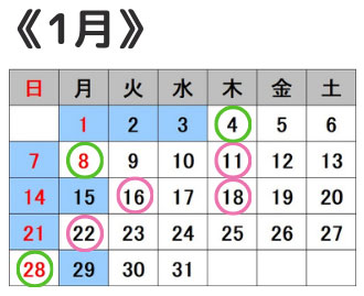 スタッフ別営業カレンダー1月