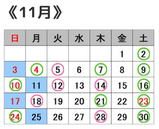 スタッフ別営業カレンダー11月